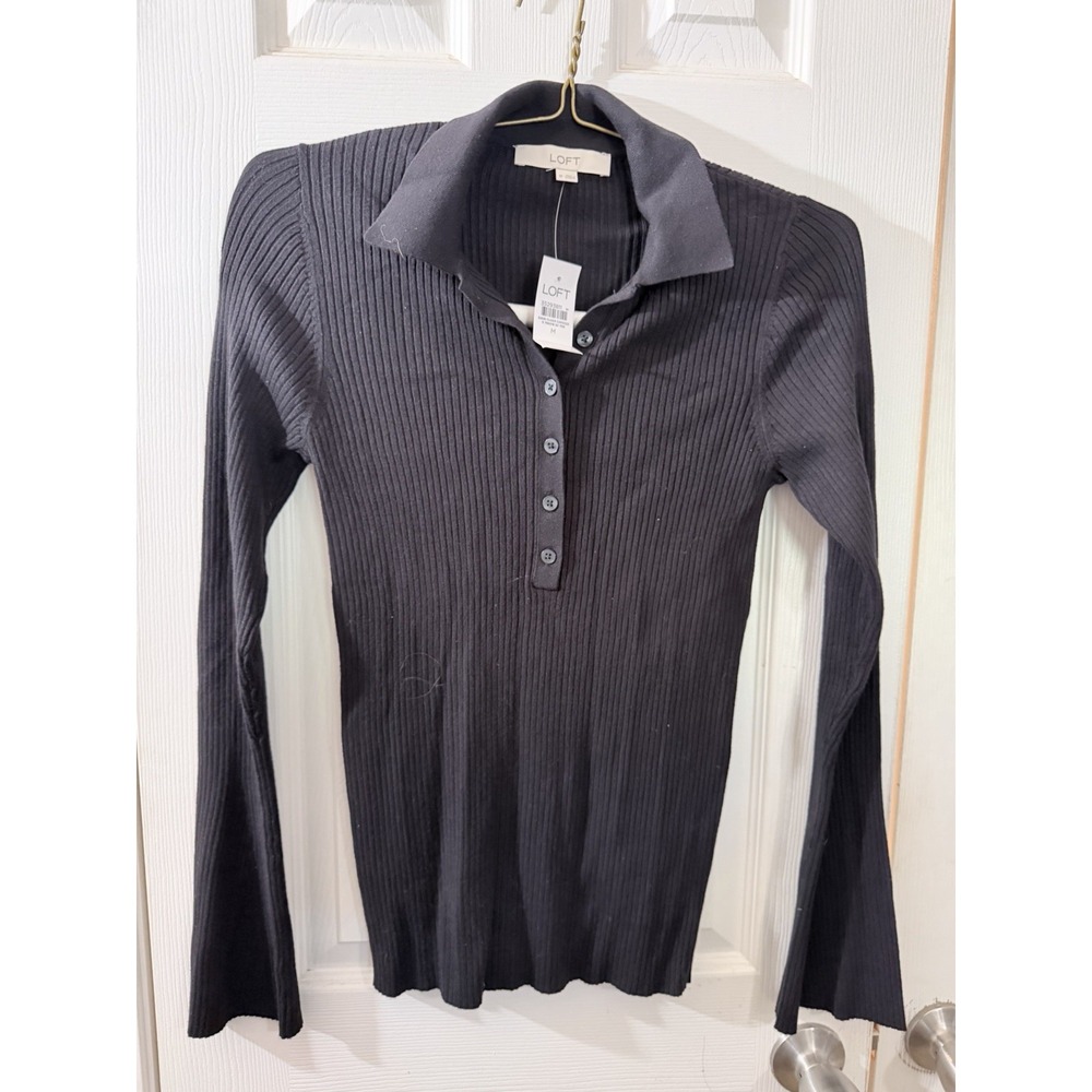 New Loft Ribbed Black Top NWT Sz M